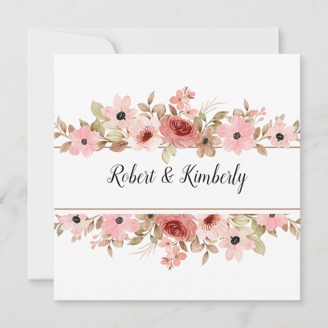 Convites Casamento Elegante de Flor Rosa ELLE (Frente)