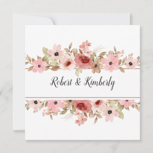 Convites Casamento Elegante de Flor Rosa ELLE