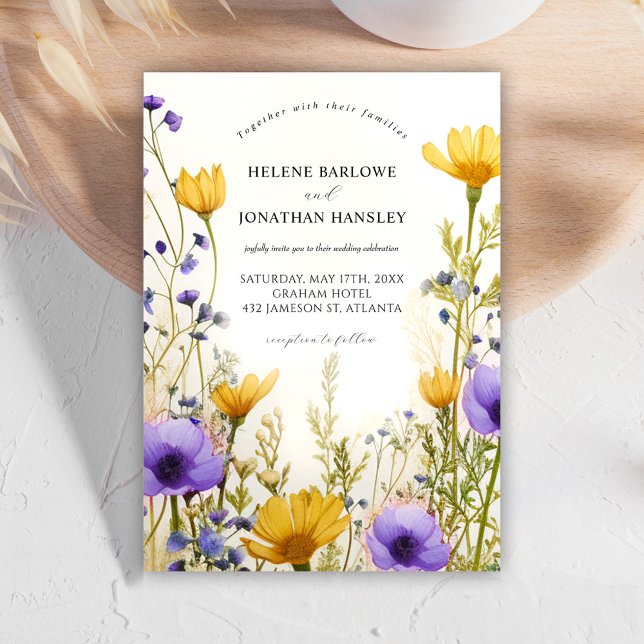 Convites Casamento Elegante de Flor Selvagem Moderna (Modern Watercolor Wildflower Elegant Wedding Invitation)