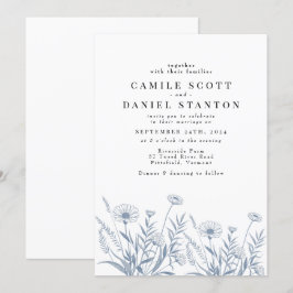 Convites Casamento Elegante de Flor Silvestre Periwinkle