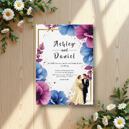 Convites Casamento Elegante De Flores Azuis Púrpuras De Aqu