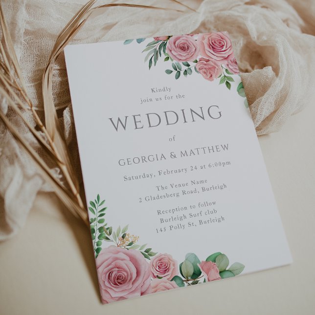 Convites Casamento Elegante De Flores De Pincel Rosa Gordas (Criador carregado)