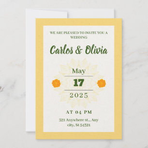 Convites Casamento Elegante de flores design laranja dourad