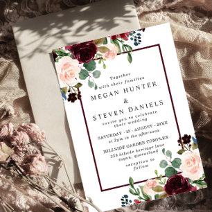 Convites Casamento Elegante De Flores Românticas De Vinho V