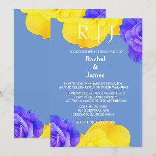 Convites Casamento Elegante de Flores Rosa Azul Amarelo