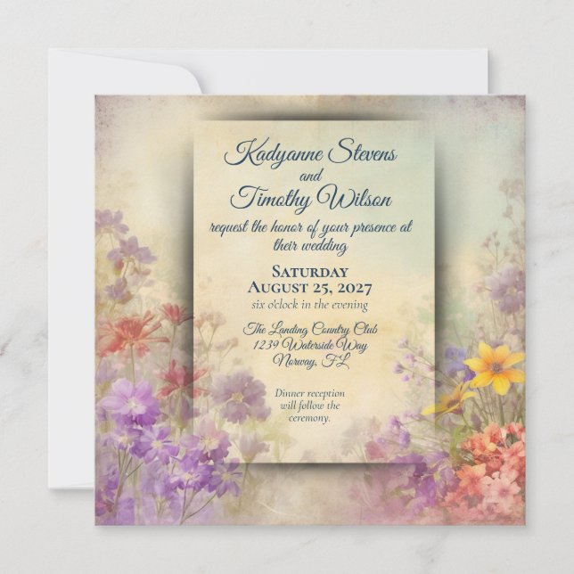 Convites Casamento Elegante De Flores Selvagens Gordas (Frente)