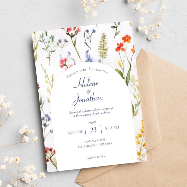 Convites Casamento elegante de flores silvestres Aquarela (Whimsical Wildflowers Watercolor Elegant Wedding Invitation)