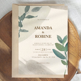 Convites Casamento Elegante De Folha De Água Verde Minimali