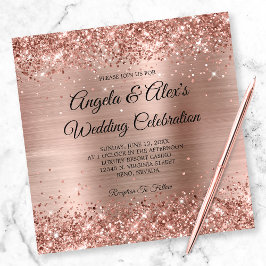 Convites Casamento Elegante De Folha Rosa Gold Glittery