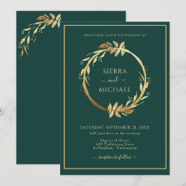 Convites Casamento Elegante de Foliage Emerald Green do Our