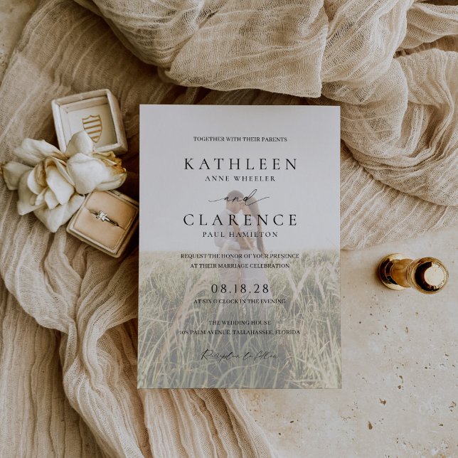 Convites Casamento Elegante de Foto Branco e Preto Clássico (Criador carregado)