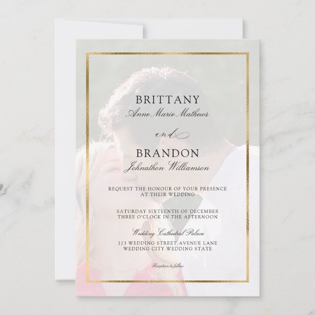 Convites Casamento Elegante de Foto Moderna (Frente)