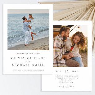 Convites Casamento Elegante de Fotos Minimalista, Preta e B