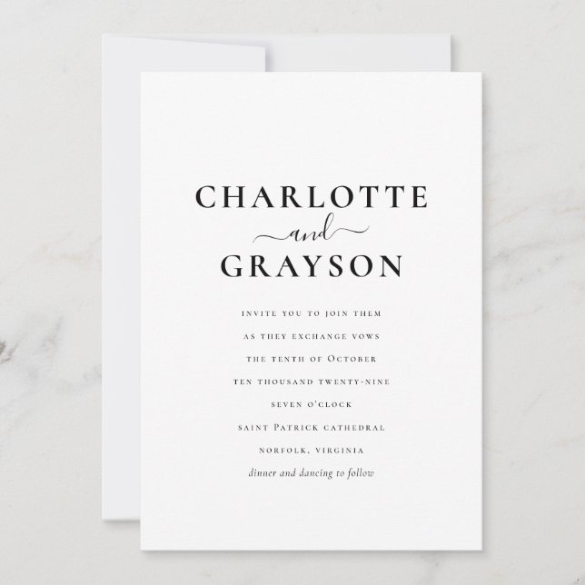 Convites Casamento Elegante de Fotos Mínimas Negra e Branca (Frente)