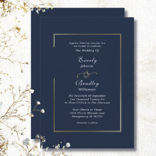 Convites Casamento Elegante de Fronteira Dourada de Azul-ma