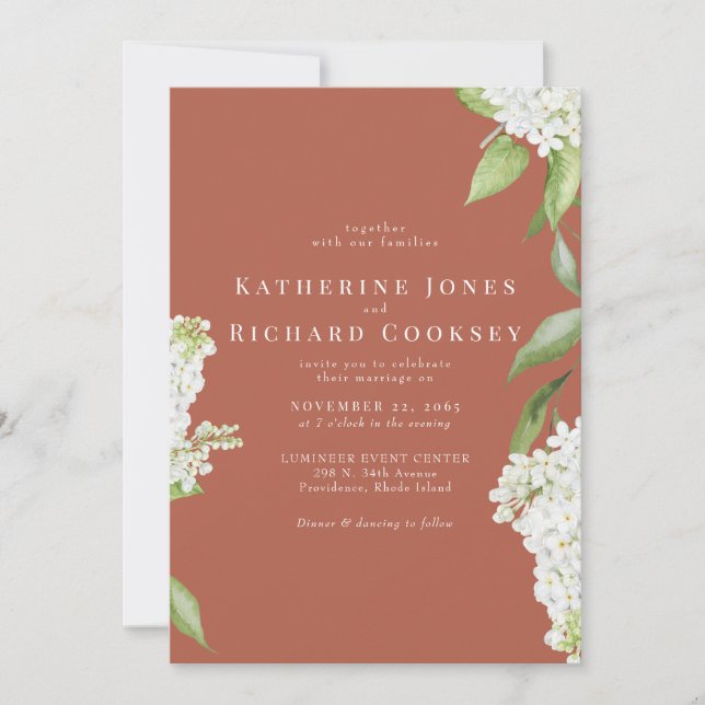 Convites Casamento Elegante de Hydrangea Cinnamon White (Frente)