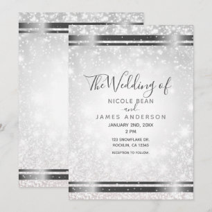 Convites Casamento Elegante de Inverno com Brilho Branco
