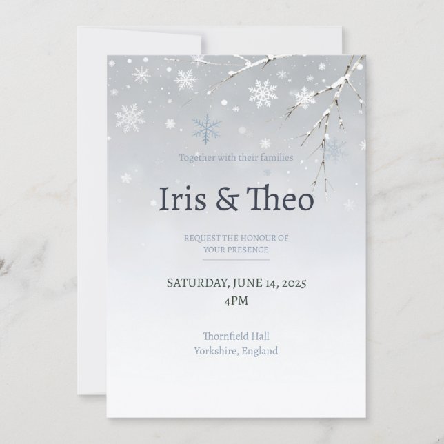Convites Casamento Elegante de Inverno com Floco de Neve Pr (Frente)