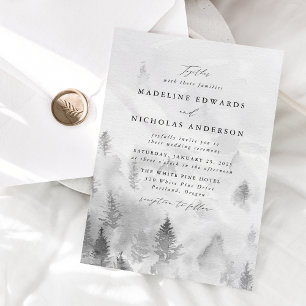 Convites Casamento Elegante de Inverno na Floresta Cinza