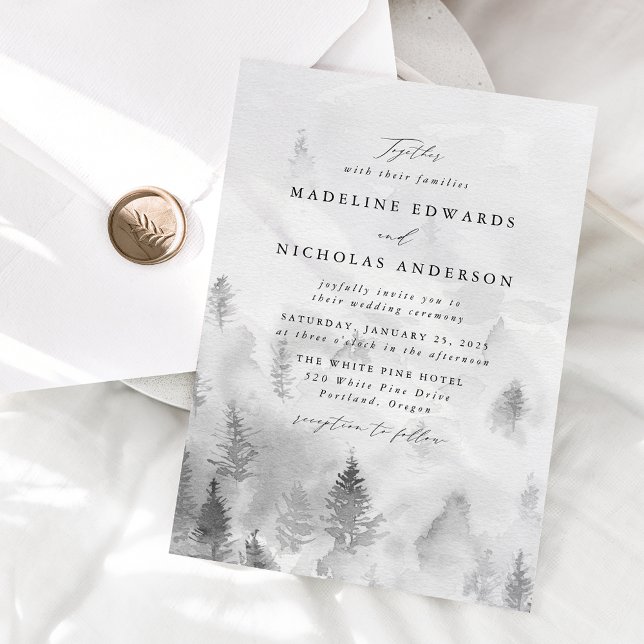 Convites Casamento Elegante de Inverno na Floresta Cinza (Criador carregado)