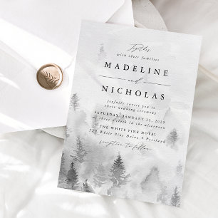 Convites Casamento Elegante de Inverno na Floresta Cinza