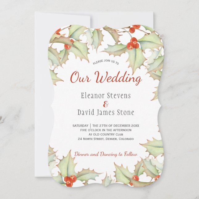 Convites Casamento elegante de inverno verde e vermelho de  (Frente)