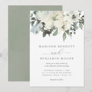 Convites Casamento Elegante de Ivory e Sage Floral Greenery