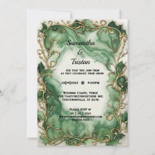 Convites Casamento Elegante de Ivy Trim Marble Verde