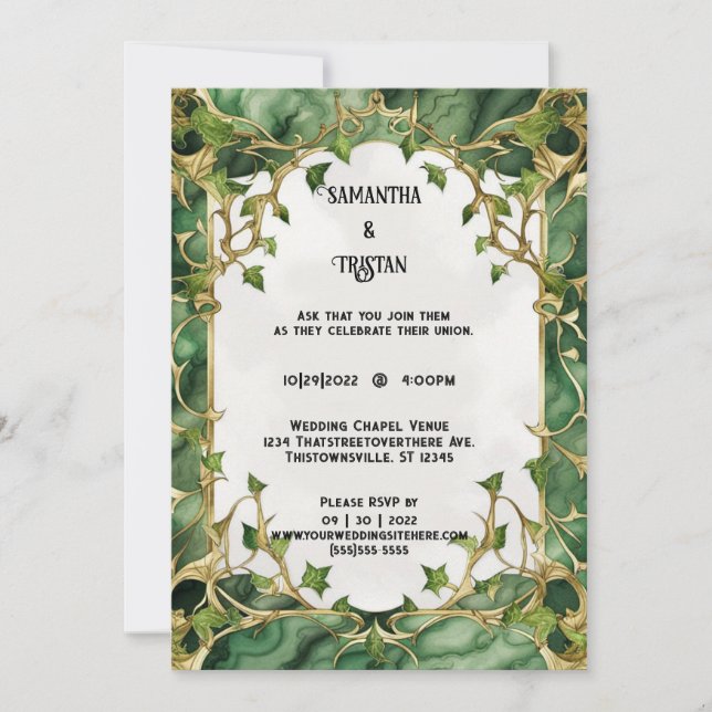 Convites Casamento Elegante de Ivy Trim Marble Verde (Frente)