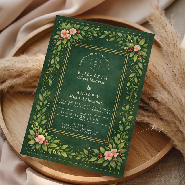 Convites Casamento Elegante de Jardim Vintage (Criador carregado)