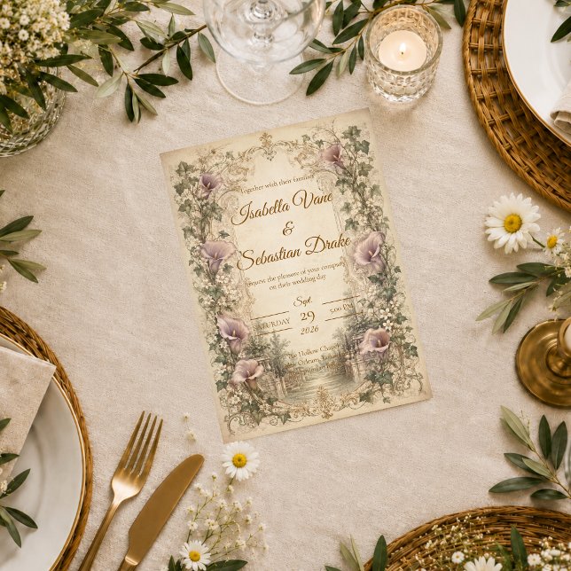 Convites Casamento Elegante de Lírio Calla Vintage (Criador carregado)