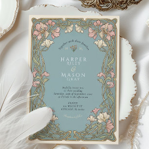 Convites Casamento Elegante de Lírio Rosa Art Nouveau