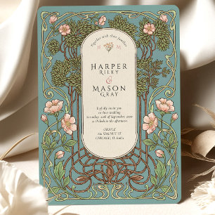 Convites Casamento Elegante de Lírio Rosa Art Nouveau