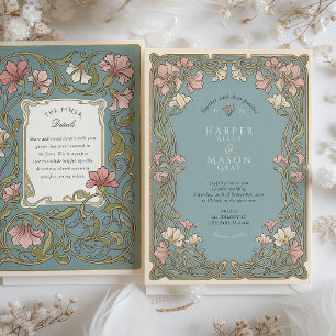 Convites Casamento Elegante de Lírio Rosa Art Nouveau