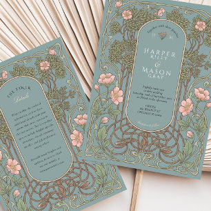 Convites Casamento Elegante de Lírio Rosa Art Nouveau