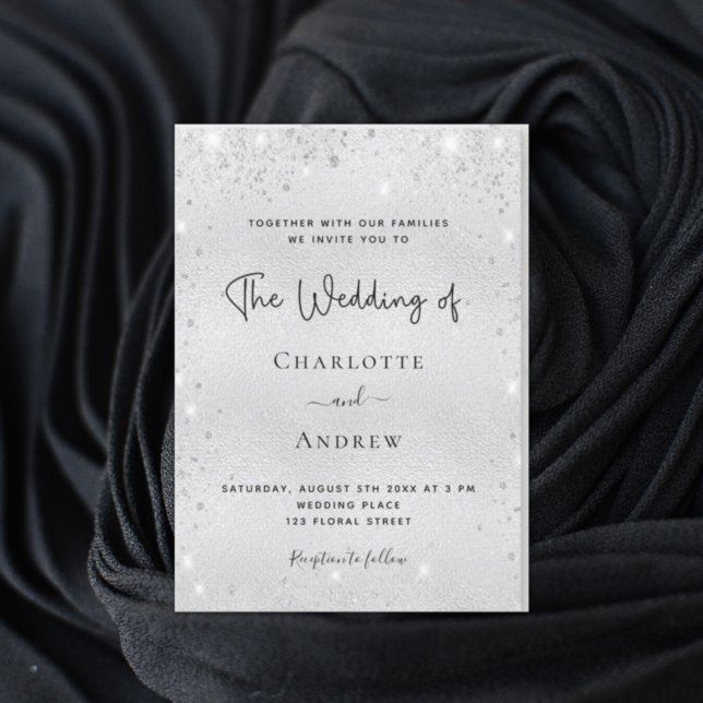 Convites Casamento elegante de luxo com poeira de prata (Criador carregado)