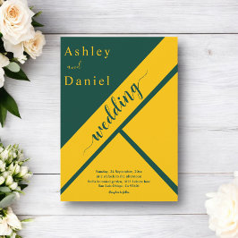 Convites Casamento Elegante De Luxo Verde E Chic Dourado