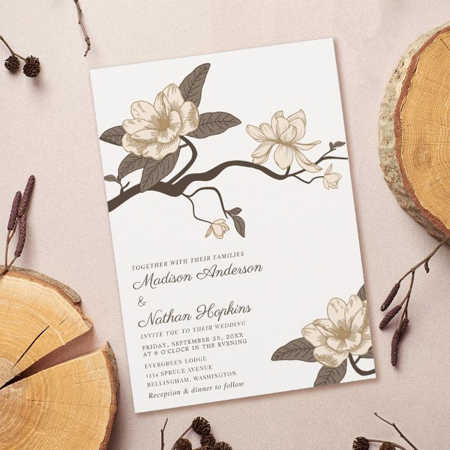 Convites Casamento Elegante de Magnolia Mínima (Criador carregado)