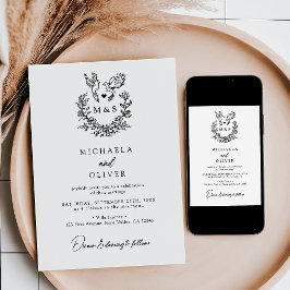 Convites Casamento Elegante De Manuscritos Botânicos Minima