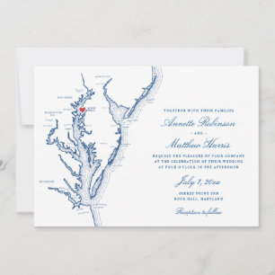 Convites Casamento Elegante de Mapa MD do Osprey Point Rock