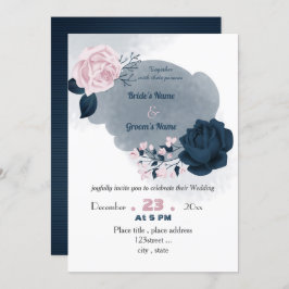 Convites casamento elegante de marinho azul e flores cor-de