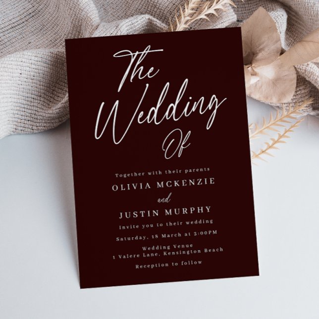 Convites Casamento Elegante de Maroon Moderno Burgundy (Criador carregado)