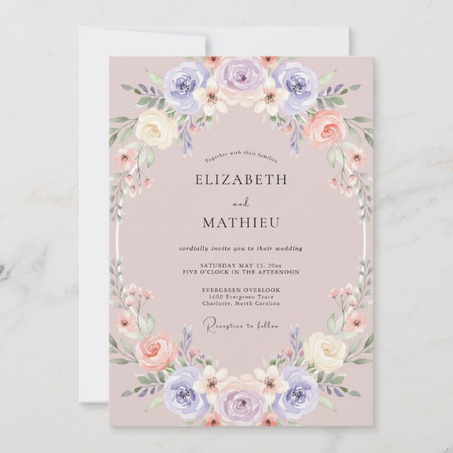 Convites Casamento Elegante de Mauve na Primavera (Frente)