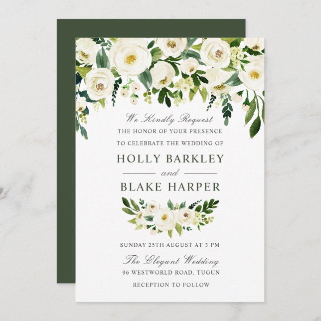 Convites Casamento Elegante De Molereca Floral Branca (Frente/Verso)