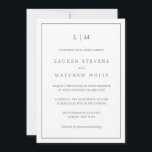 Convites Casamento Elegante de Monograma de Cinzas Escuras<br><div class="desc">Convite simples de casamento completo, com um design moderno, mas elegante, com seu monograma de duas letras no topo e seus detalhes cercados por uma fronteira fina. Todos os elementos de design são cinzas médias sobre um fundo branco e podem ser alterados para qualquer cor desejada na ferramenta de edição...</div>