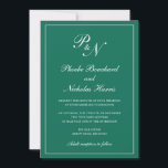 Convites Casamento Elegante de Monograma Formal Emerald Gre<br><div class="desc">O estilo tradicional é o convite para casamento verde esmeralda com um design simples e clássico com seu monograma inicial e seus nomes em um dentro de caligrafia elegante de uma fronteira fina. Todos os elementos de design podem ser alterados na ferramenta de edição de design. Estes convites de casamento...</div>