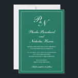 Convites Casamento Elegante de Monograma Formal Emerald Gre<br><div class="desc">O estilo tradicional é o convite para casamento verde esmeralda com um design simples e clássico com seu monograma inicial e seus nomes em um dentro de caligrafia elegante de uma fronteira fina. Todos os elementos de design podem ser alterados na ferramenta de edição de design. Estes convites de casamento...</div>
