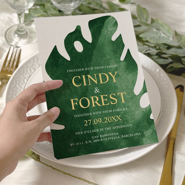 Convites Casamento Elegante de Monstera Verde Tropical Leaf (Criador carregado)