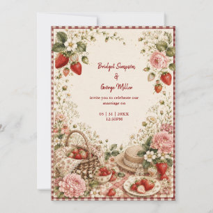 Convites Casamento Elegante de Morango Picnic Luxo