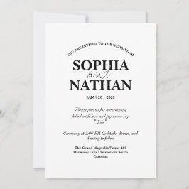 Convites Casamento Elegante de Negro e Branco Minimalista